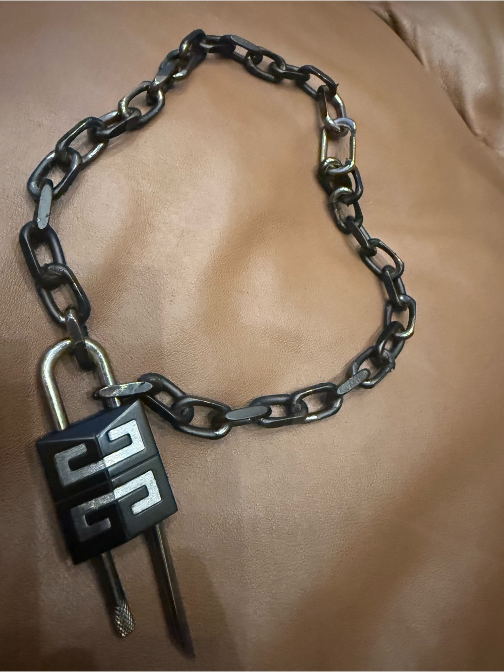 Givenchy Black and Silver Padlock Chain Necklace
